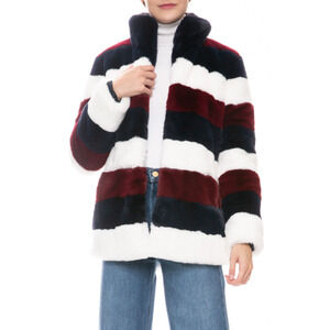 $648 Kule Women's The Spooner Faux Fur Striped Jacket Coat - Size Large